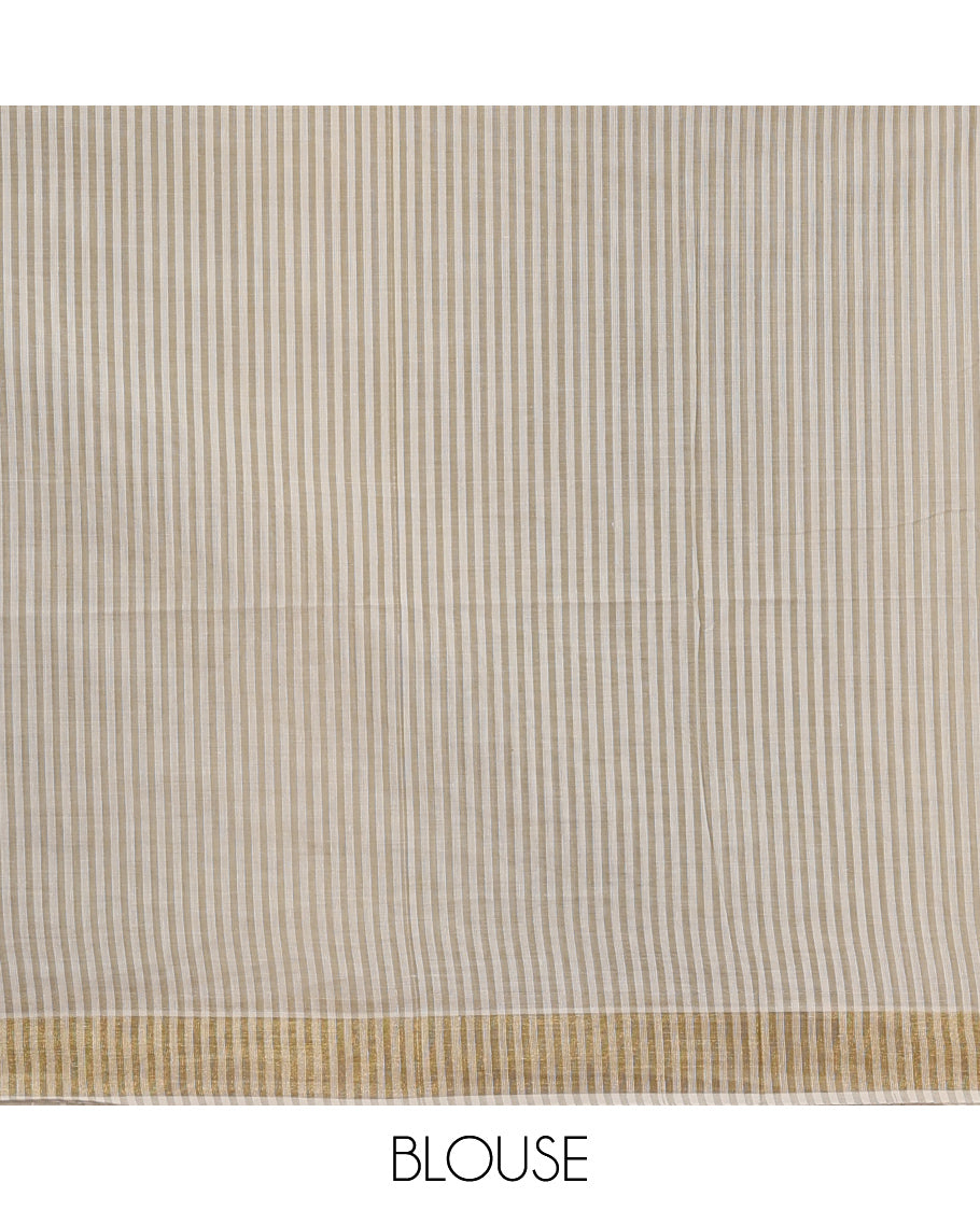 Cream-Beige Jute Cotton Saree