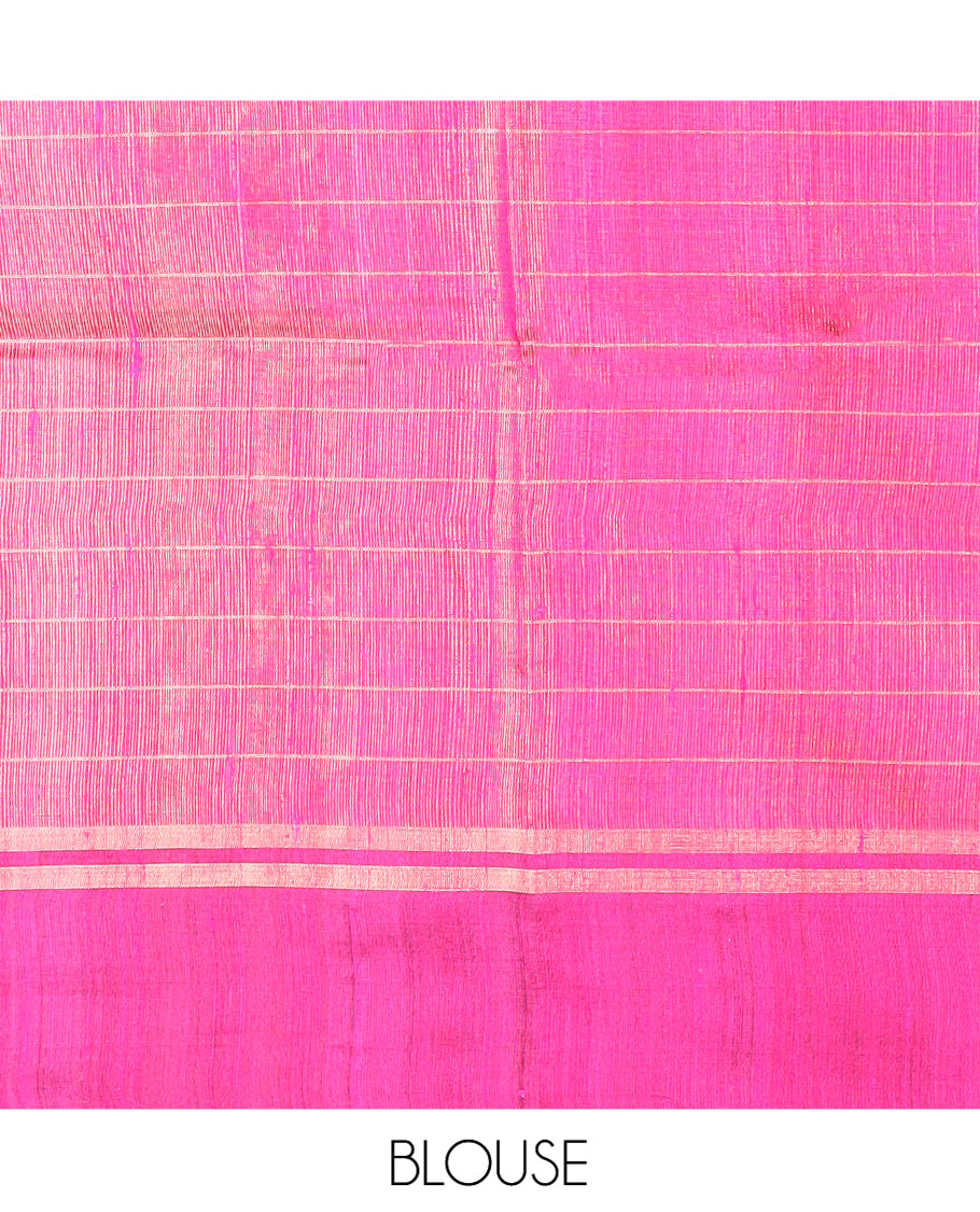 Yellow Dupion Silk Saree Highlighted with Checks All Over Its Body, Complemented by a Contrast Border of Unique Motifs in Zari, Grand Pallu Depicts Geometric Designs, and Paired with a Contrast Blouse