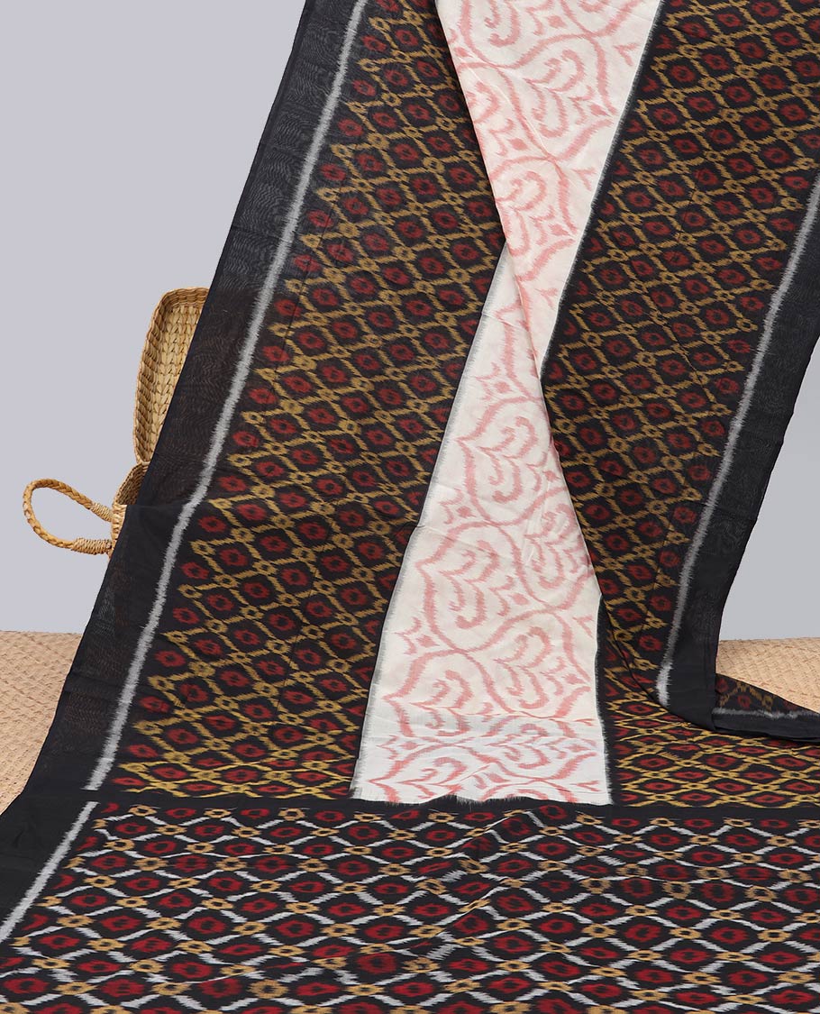 Multi colored argyle design ikkat cotton saree with self plain border & argyle design pallu