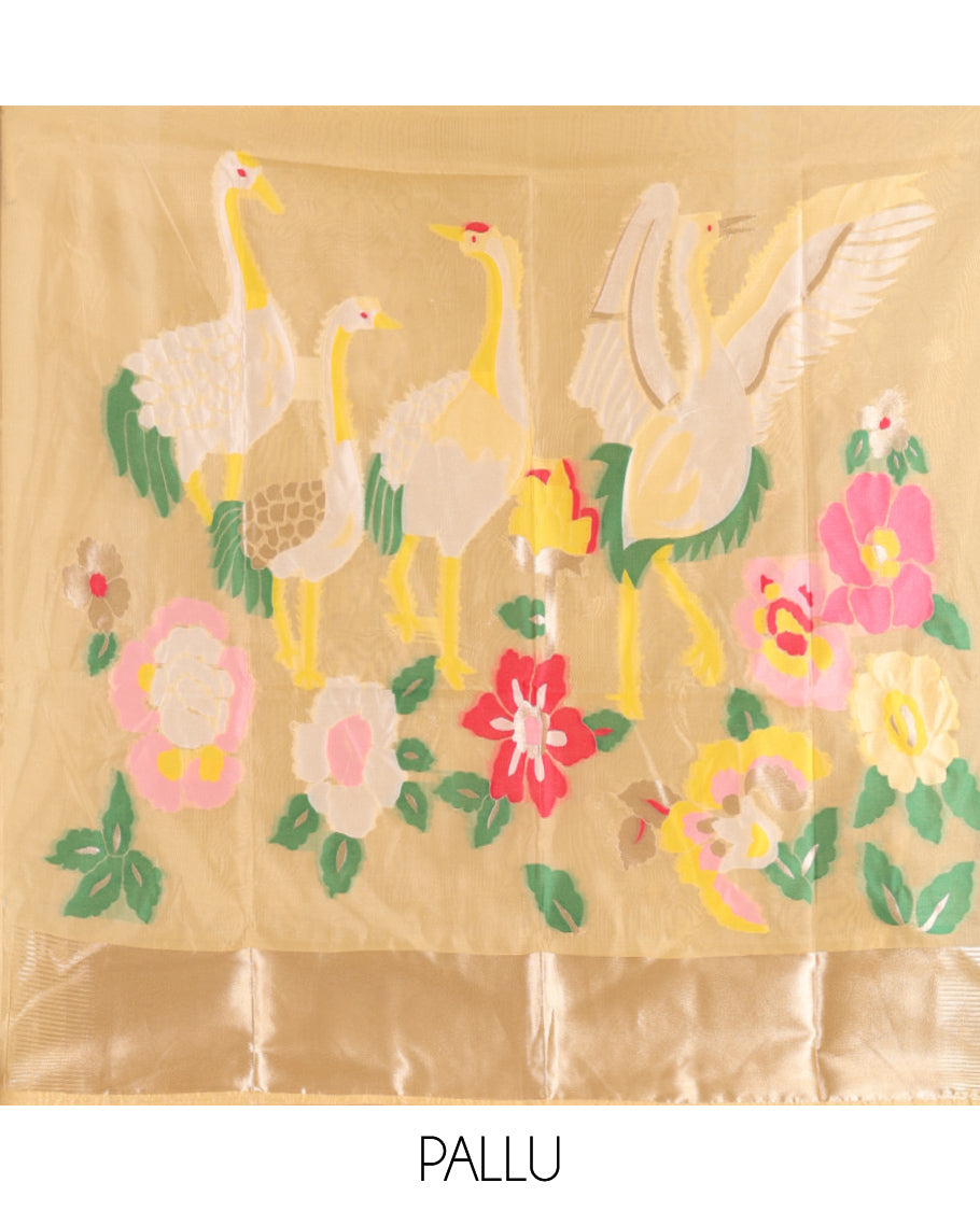 Gold Buttas Fancy Organza Silk Saree, a Zari Border, Paithani Floral-Bird Pallu, a Matching Blouse