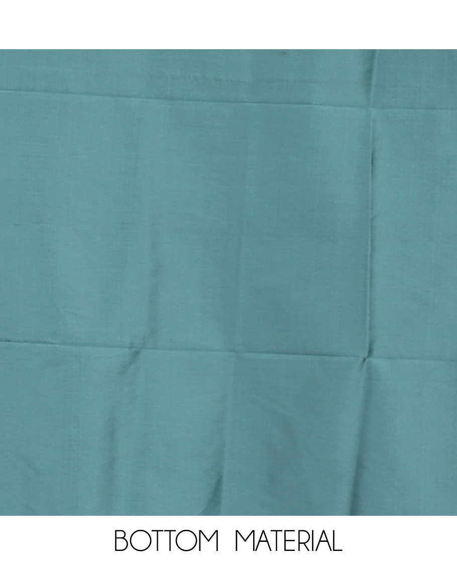 Teal banarasi material chudidar set, zari buttas woven top, plain bottom, and floral jaal jacquard taffeta silk dupatta