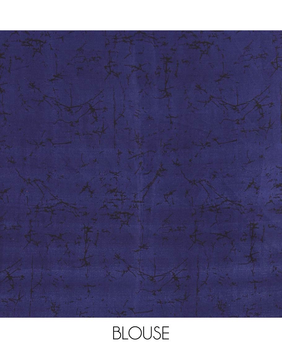 Purple painting-style floral printed gajji silk saree, contrast piping border, printed pallu & contrast plain blouse