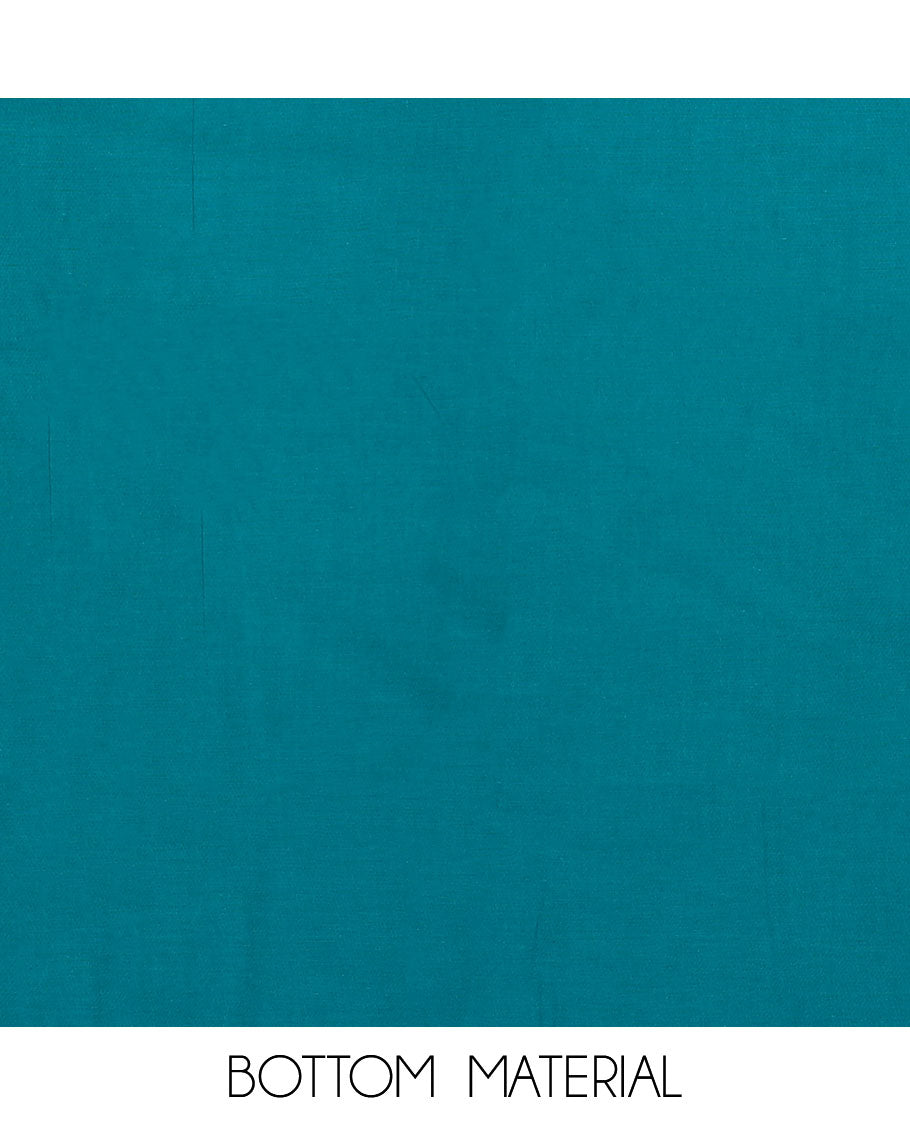Blue chudidhar material set, floral motifs top, plain bottom & striped, floral motifs dupatta
