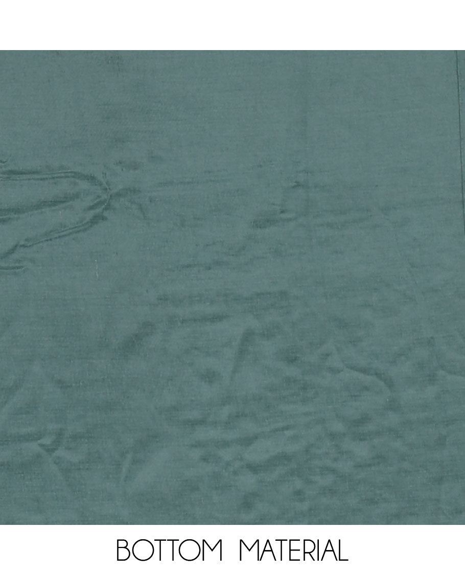 Hunter green material chudidar set, intricately printed with neck mirror work crepe top, Italian crepe bottom, and digital printed mirror work chinon dupatta