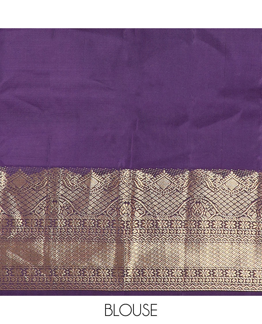 Light blue leaf buttas silk saree with contrast intricate zari design border & floral ogee design pallu