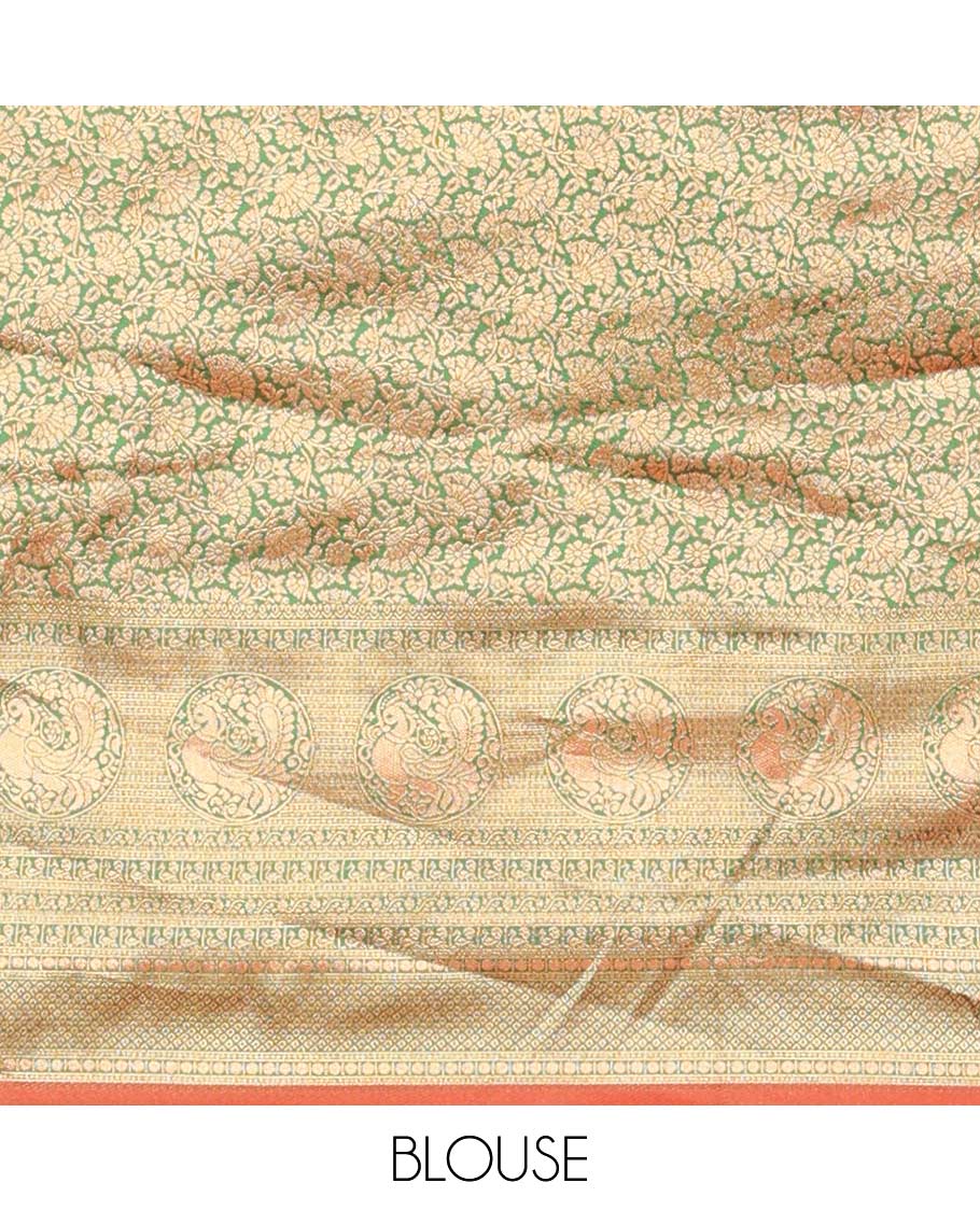 Sandal floral & fauna design art silk half saree, traditional design border & intricate dhavani