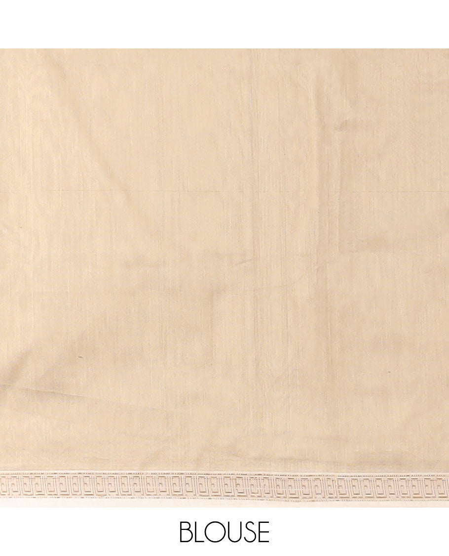 Sandal maheshwari cotton saree with contrast zari design border & striped pallu