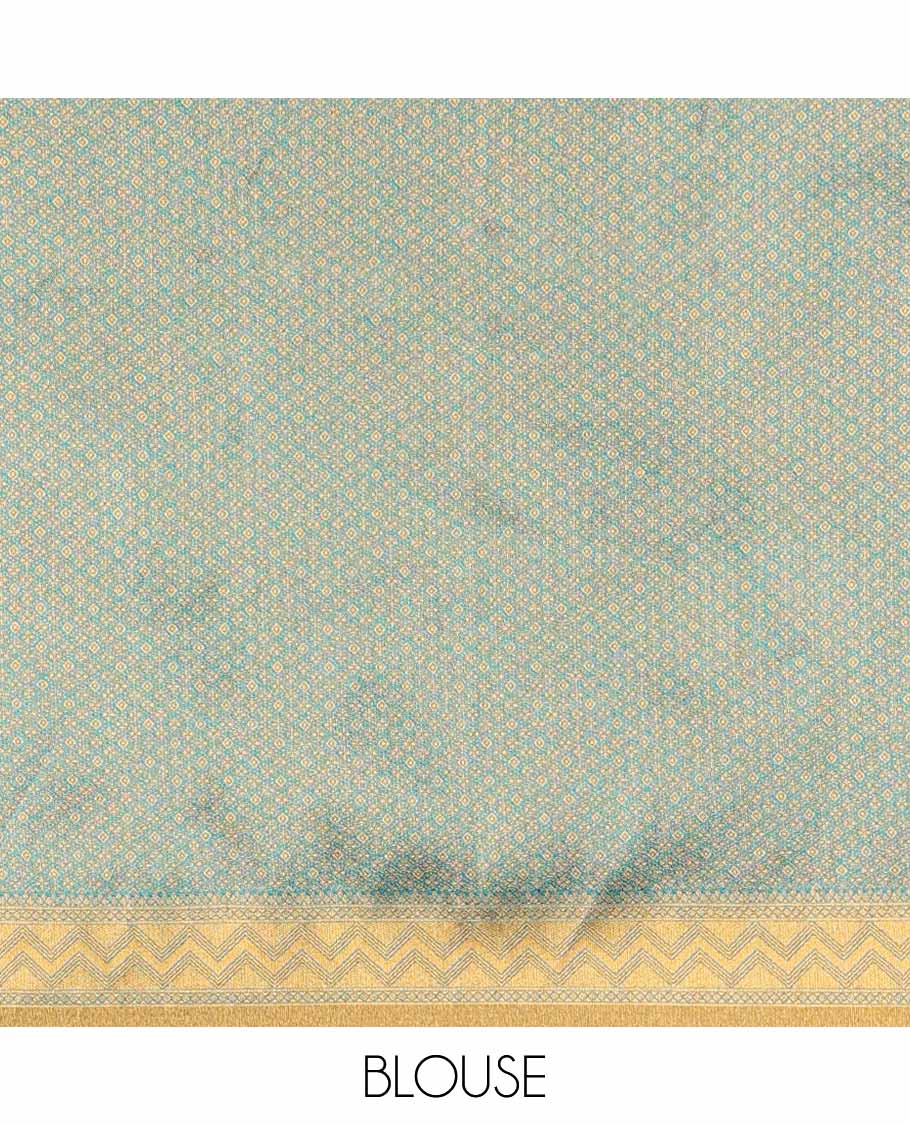 Grey half saree with self zig zag striped border, zari design blouse & floral zari design dhavani