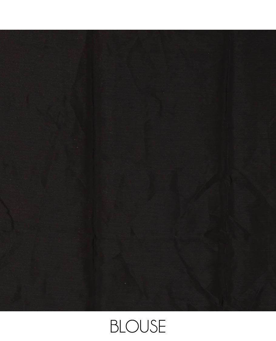 Borderless black floral printed light weight chiffon saree with plain blouse