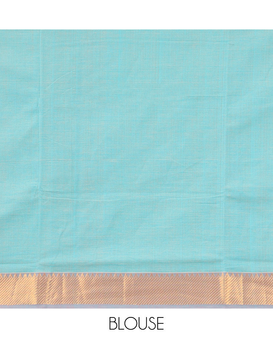 Sea blue striped mangalagiri cotton saree contrast temple border & striped pallu