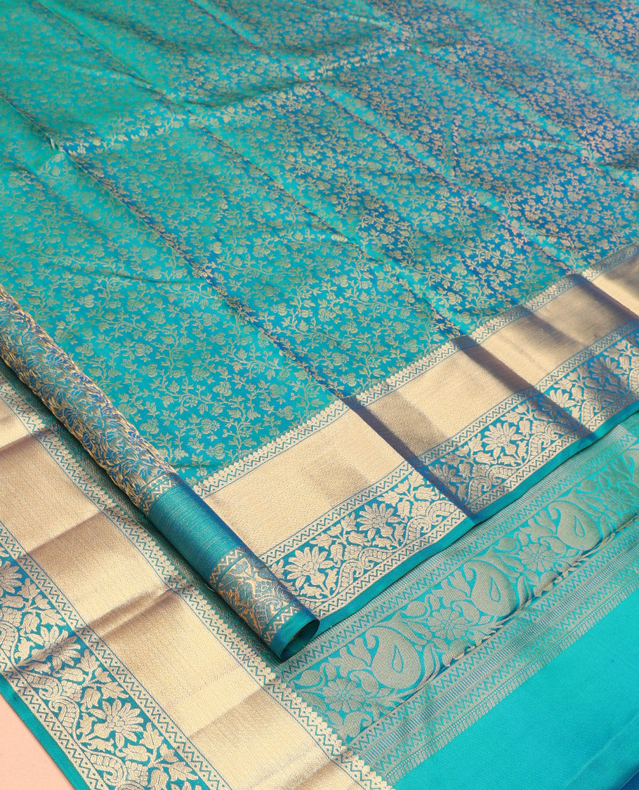 Blue Jacquard Design Kanchipuram Wedding Silk Saree