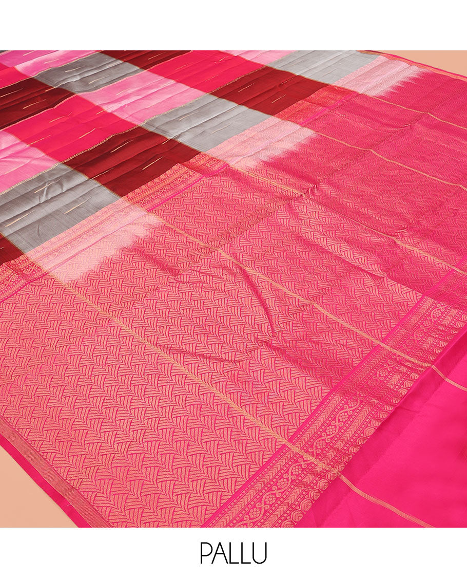 Multi-Color Checked Vasundhara Lite Silkmix Saree with Malli Mokku Buttas, a Piping Border, a Contrast Blouse