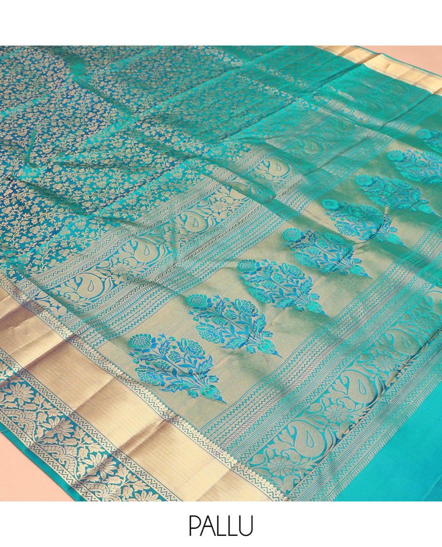 Blue Jacquard Design Kanchipuram Wedding Silk Saree