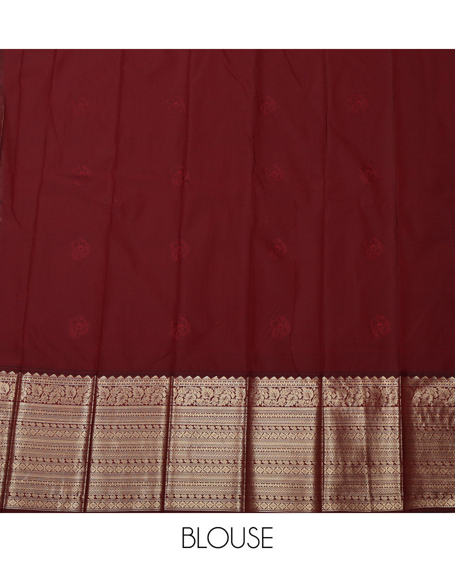 Green Budget Silk Saree, Embellished with Zari Buttas All Over Its Body, Complemented by a Contrast Traditional Zari Design Border, Pallu of Jaal Designs, and Paired with a Contrast Blouse