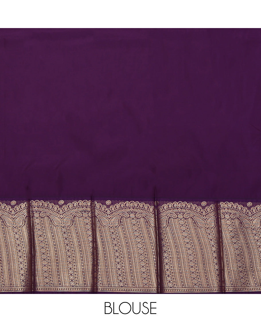Yellow Budget Silk Saree, Decorated with Zari Buttas and Zari Stripes on Its Body, Complemented by a Contrast Geometric Zari Design Border, Grand Jaal Pallu, and Paired with a Contrast Blouse