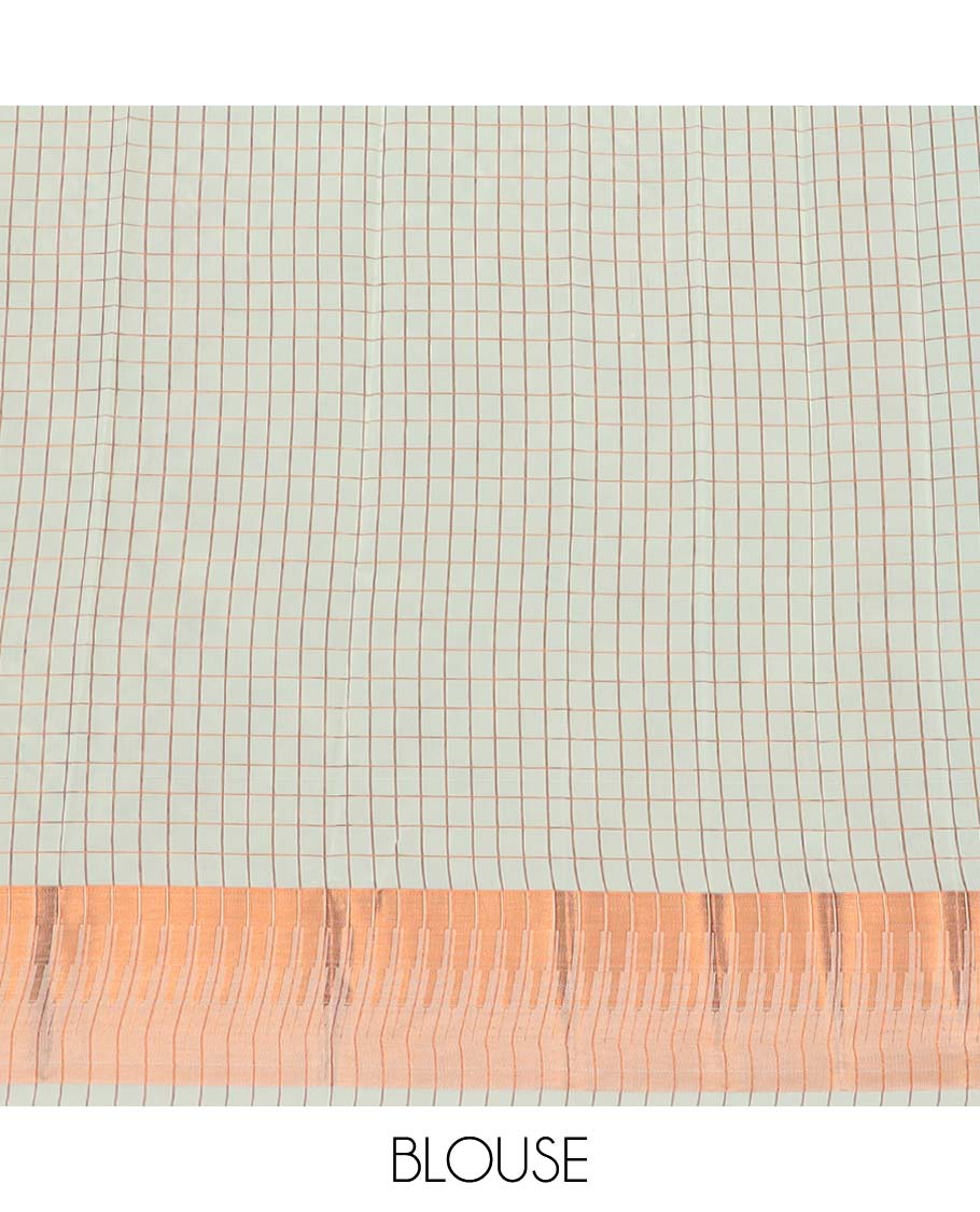 Blue checked kora cotton sare with contrast temple zari design border & pallu of argyle design