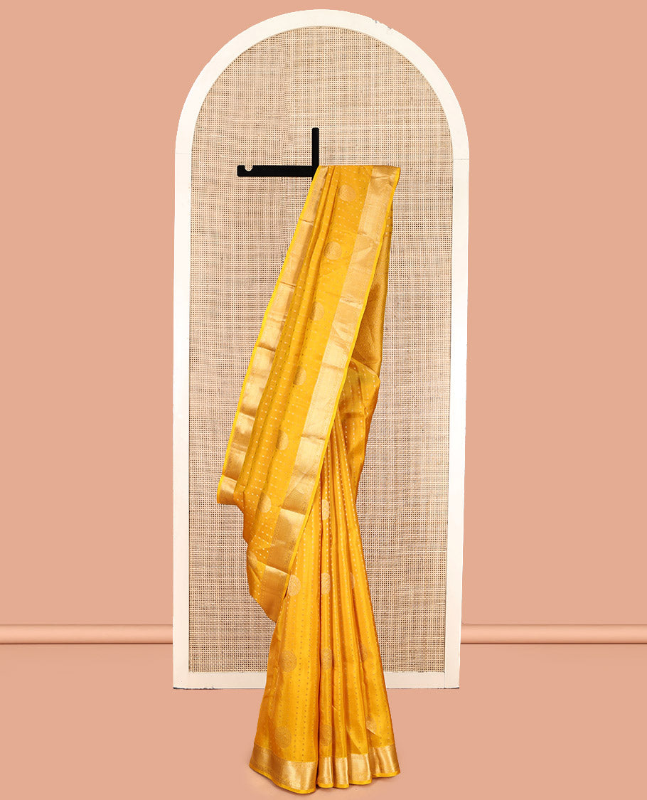 Yellow Vasundhara Lite Silk Mix Saree, Subtly Sparkled with Zari Buttas, Highlighted by a Zari Traditional Border, Intricate Pallu, and a Matching Blouse