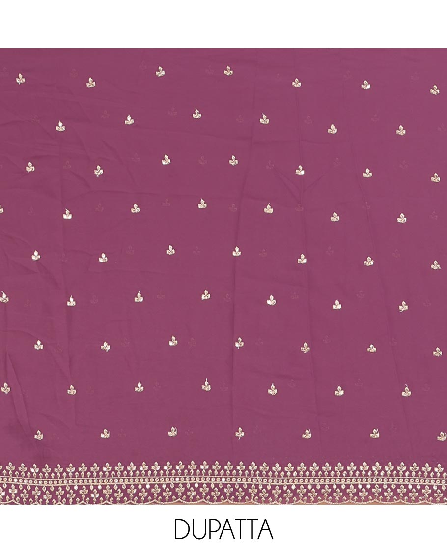 Dark lavender zari embroidery georgette chudidhar material top with american crepe pant & zari embroidery dupatta