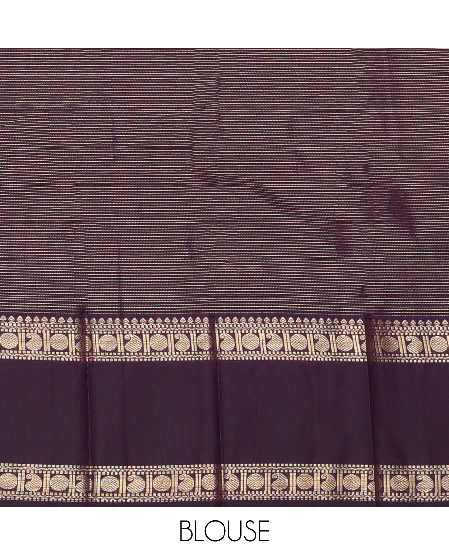 Yellow Budget Silk Saree, Sparsely Woven with Peacock-Chakram Buttas and Stripes, a Contrast Traditional Zari Rettai Pettu Border, Grand Pallu, and a Contrast Blouse