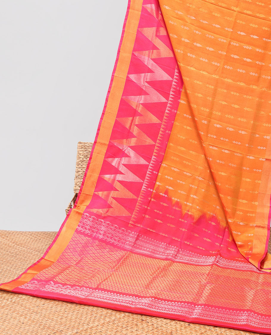 orange buttas uppada silk saree with contrast zig zag striped border & pallu of argyle pattern