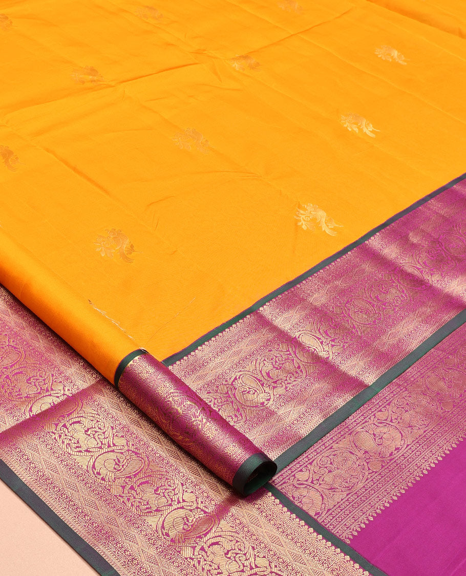 Yellow Vasundhara Lite Silk Mix Saree, Bedecked with Zari Buttas, a Contrast Traditional Zari Woven Border, Grand Pallu, and a Contrast Blouse