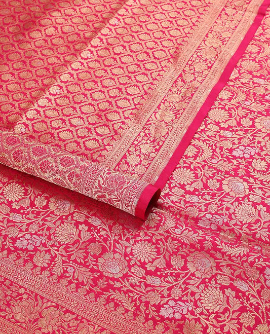 Pink ogee pattern jacquard with self intricate zari border & floral zari design pallu