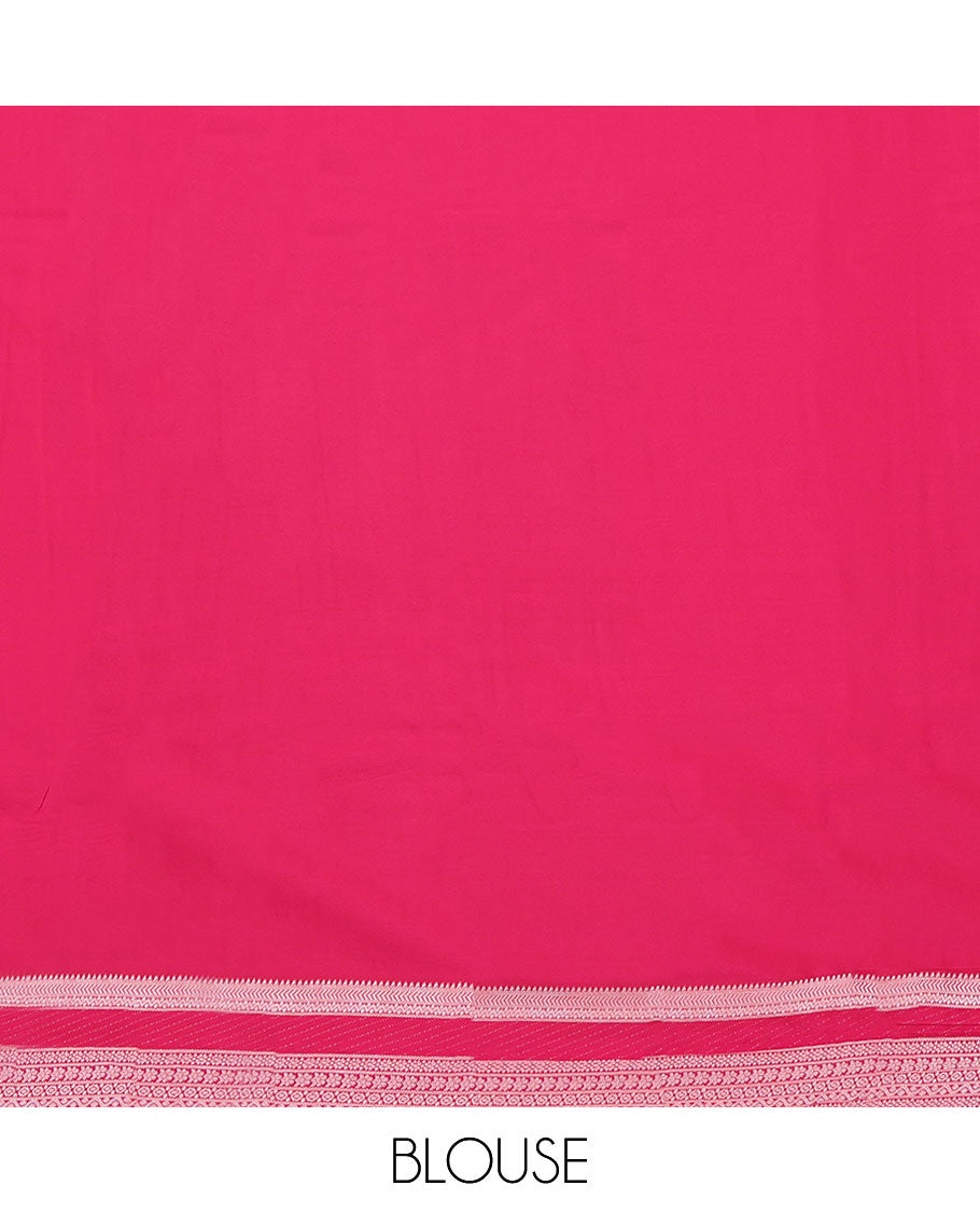 Orange Budget Silk Saree, Subtly Detailed with Zari Buttas All Over Its Body, Complemented by a Contrast Traditional Zari Design Border, Geometric-Patterned Pallu, and Paired with a Contrast Blouse