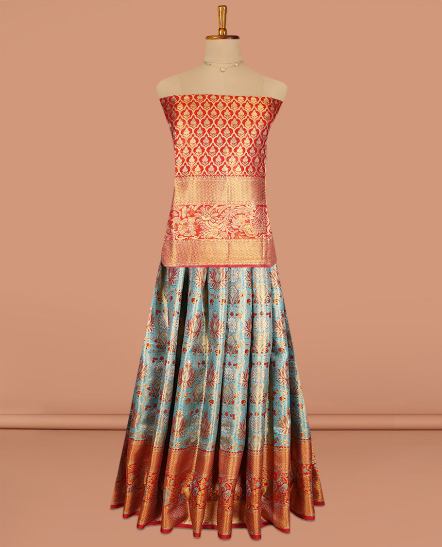 Blue Pure Silk Pavadai Material Set