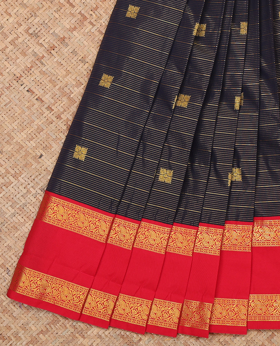 Blue Budget Silk Saree, Finely Crafted with Zari Buttas and Checks, a Contrast Traditional Zari Rettai Pettu Border, Jaal Pallu, and a Contrast Blouse