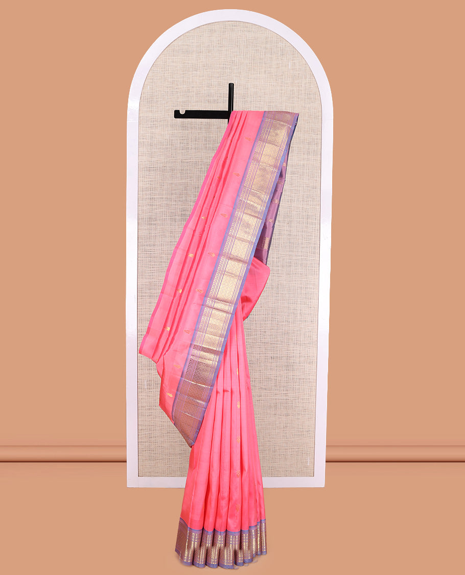 Pink Contrast Kanchipuram Silk Saree