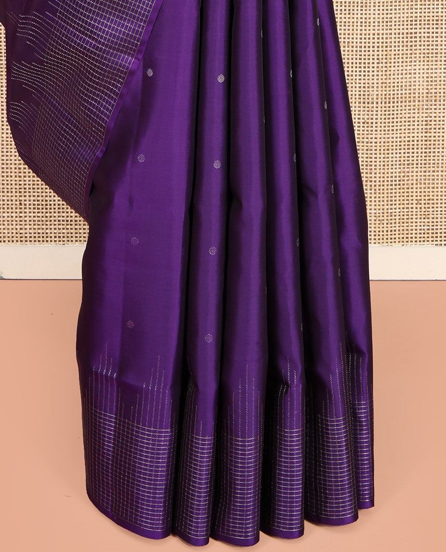 Violet Mayuri Lite Silk Mix Saree, Sparsely Woven with Zari Buttas, Subtly Checked Border, Intricate Pallu, and a Matching Blouse