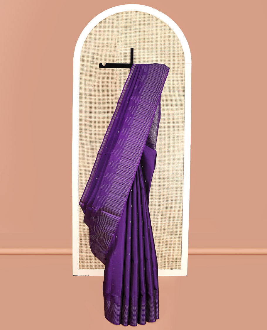 Violet Mayuri Lite Silk Mix Saree, Sparsely Woven with Zari Buttas, Subtly Checked Border, Intricate Pallu, and a Matching Blouse