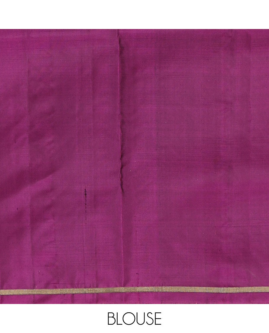 Parrot green striped soft silk saree, contrast tree motif border & pallu of floral jaal designs