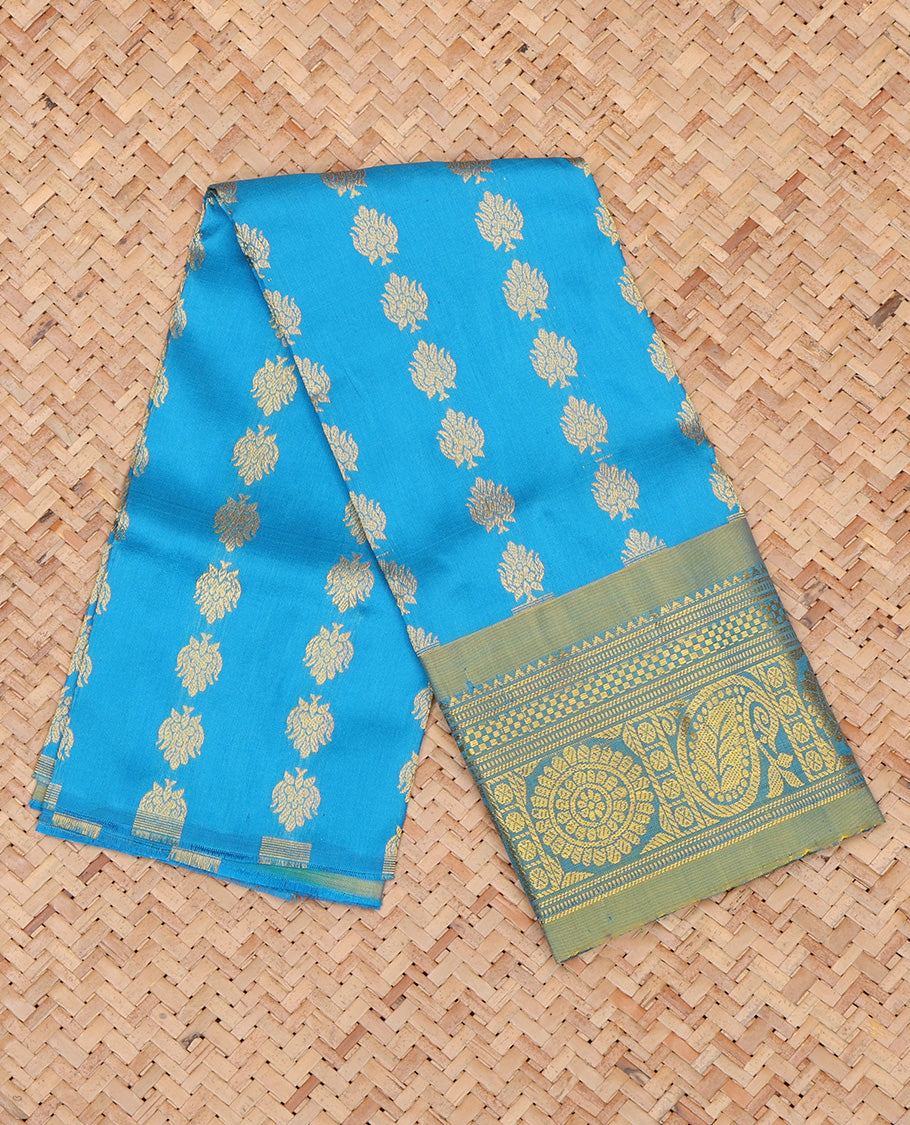 Blue Pure Silk Navarathna Pavadai Material Set
