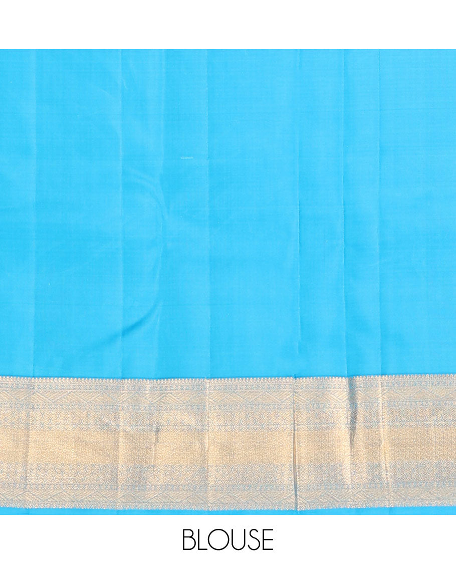 Blue floral jaal jacquard wedding silk saree, geometric patterned pallu & border of rekku,kodi lavangam,mayil kann & flower designs