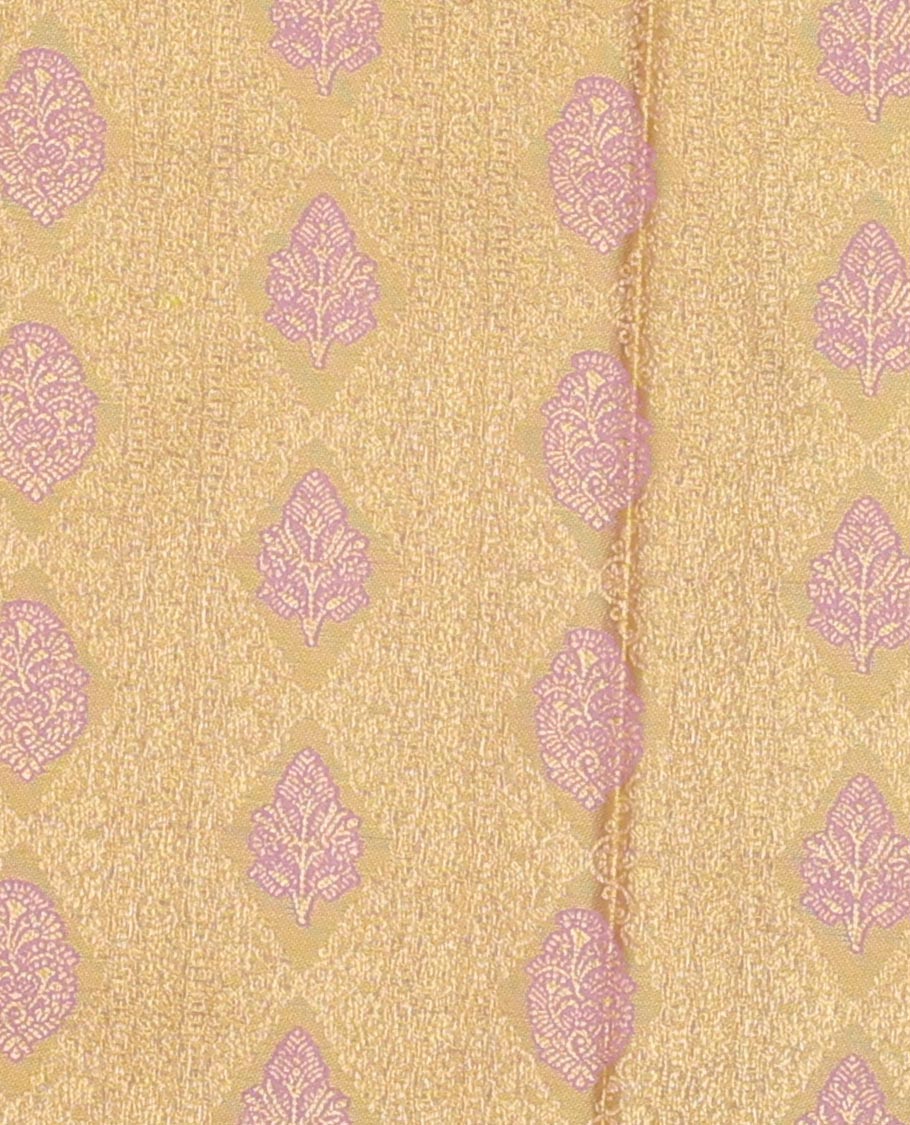 Yellow jacquard pure-mix half saree,contrast zari design dhavani & border of muthu,kuyil kann,neli kathir,kamalam leaf,diamond