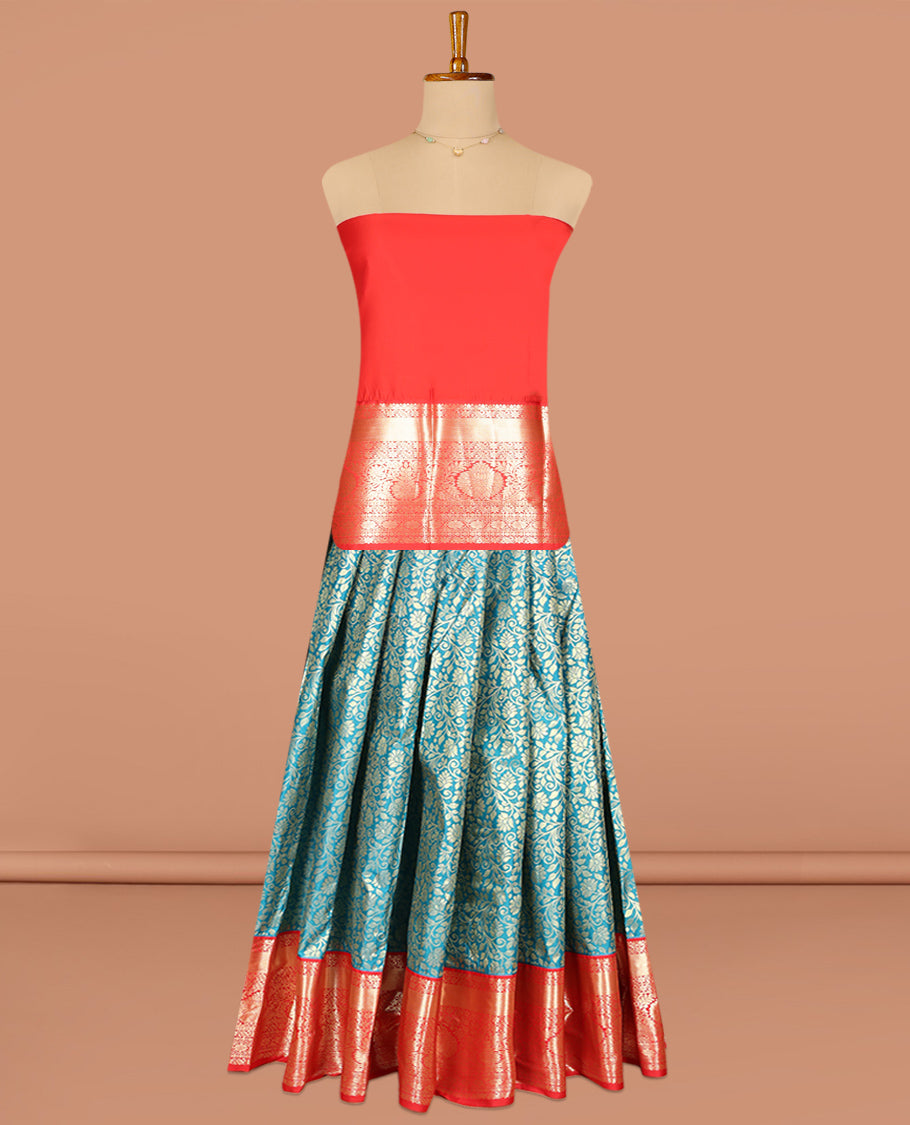 Blue Art Silk Pavadai Material Set