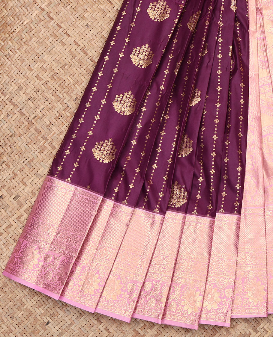 Purple Budget Silk Saree, Decorated with Zari Buttas, Contrast Traditional Zari Border, Grand Pallu, and a Contrast Blouse