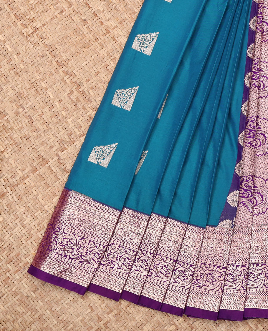 Pink Budget Silk Saree, Adorned with Zari Buttas, Complemented by a Contrast Rettai Pettu Traditional Zari Border, Paisley Pallu, and Contrast Blouse