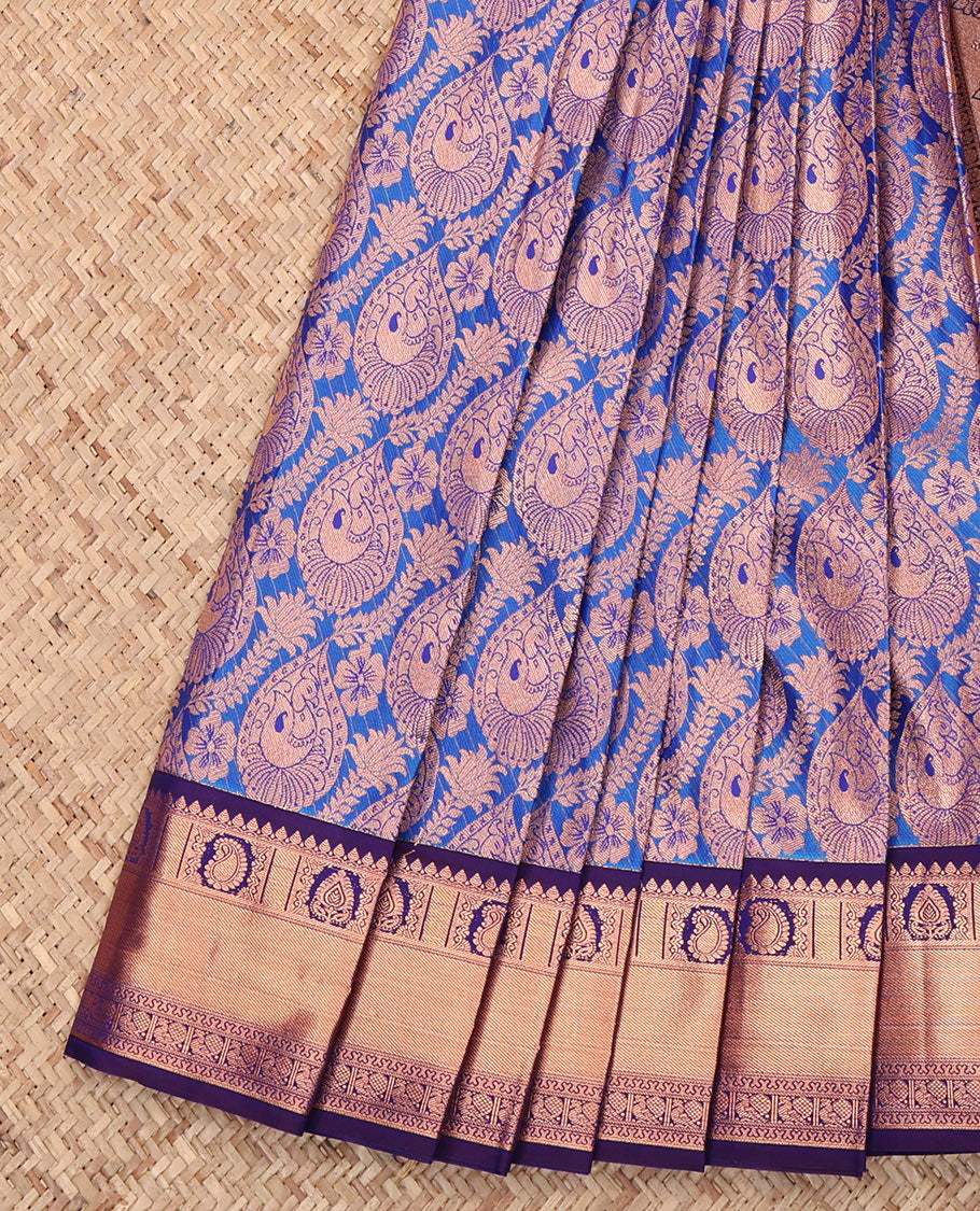 Blue Budget Silk Saree, Woven with a Jacquard Design, Complemented by a Contrast Traditional Zari Border, Grand Pallu, and Contrast Blouse