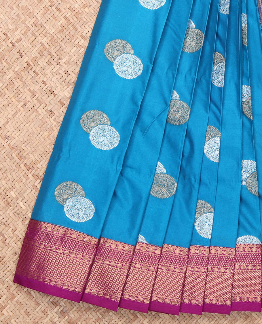 Blue Round Peacock Butta Budget Silk Saree