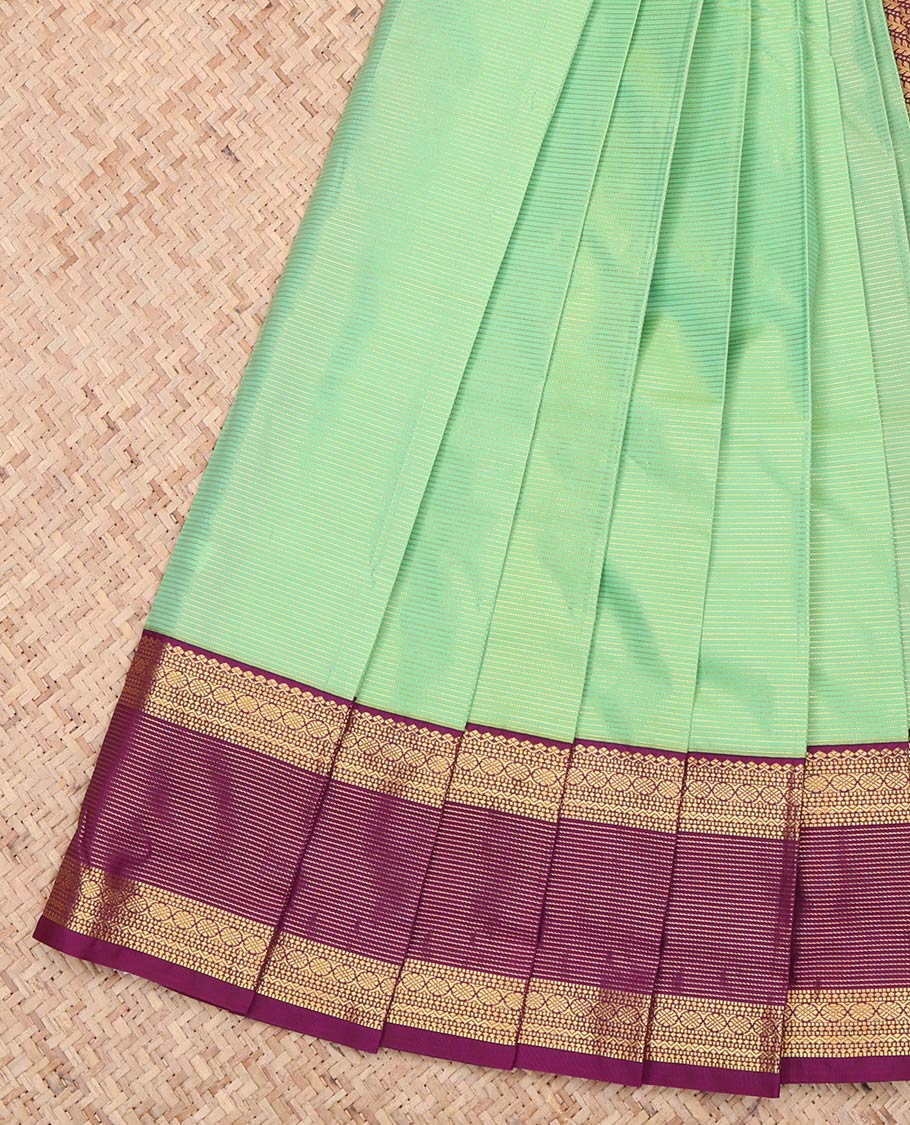 Green Contrast Zari Stripes Budget Silk Saree
