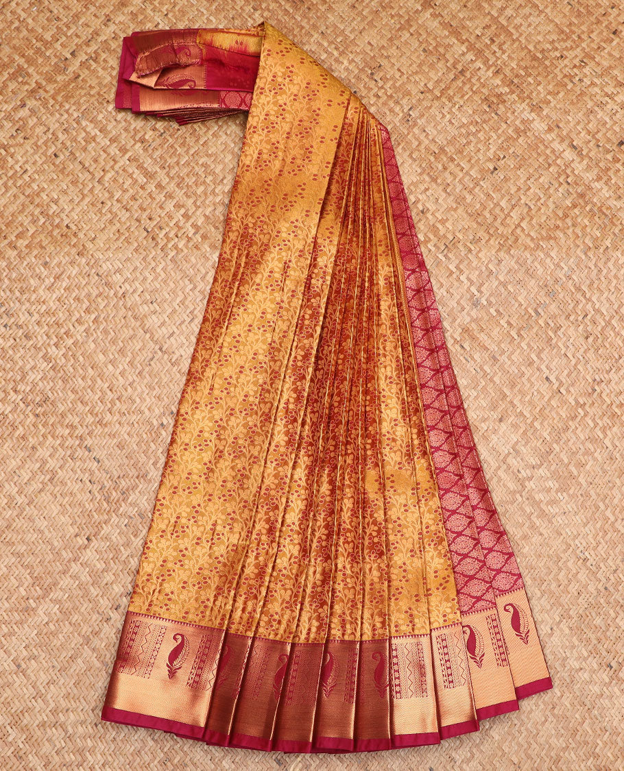 Honey jacquard gift saree, contrast traditional zari design border, and pallu of jaal designs