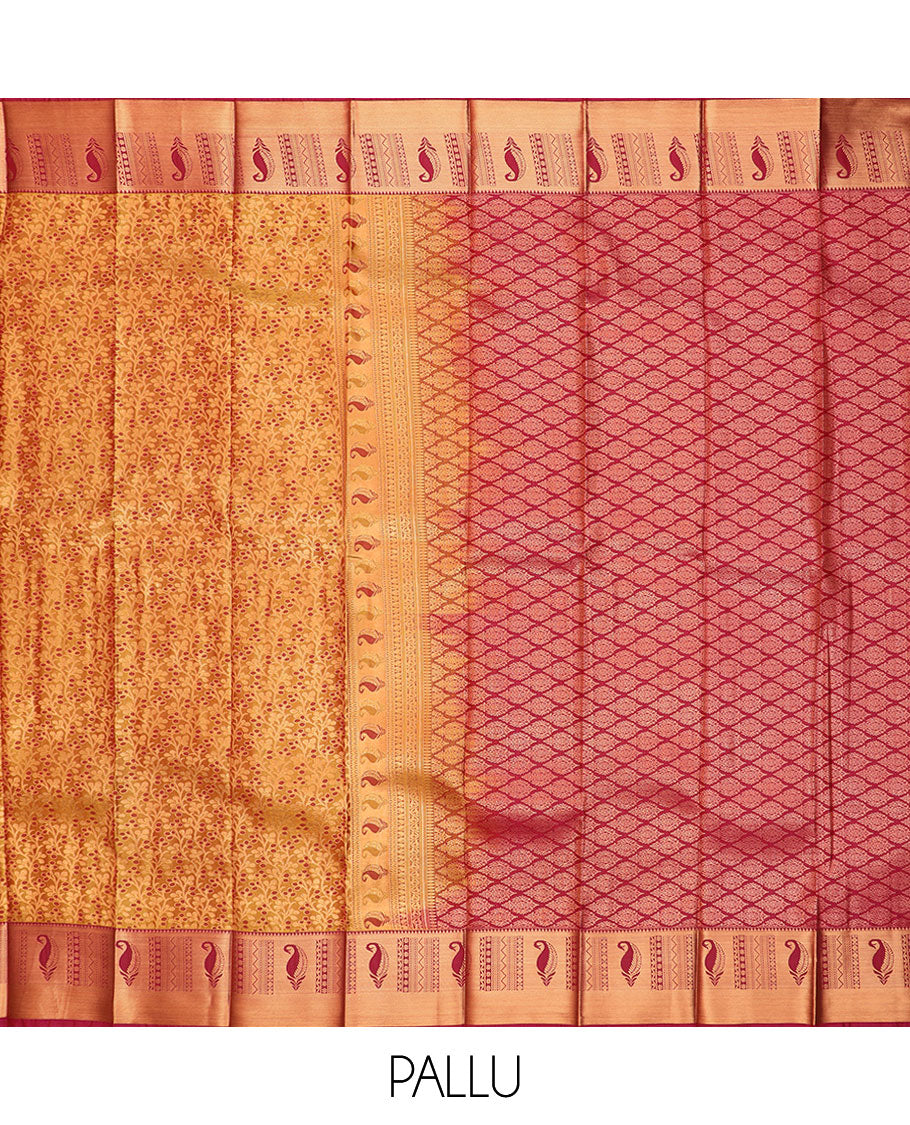 Honey jacquard gift saree, contrast traditional zari design border, and pallu of jaal designs