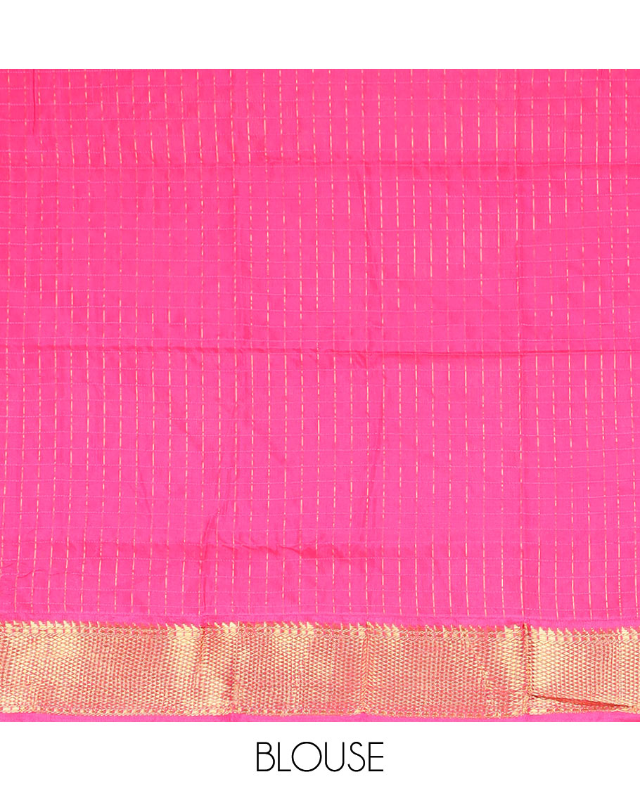 Orange micro checked chirala cotton saree, contrast traditional zari border, and zari design pallu