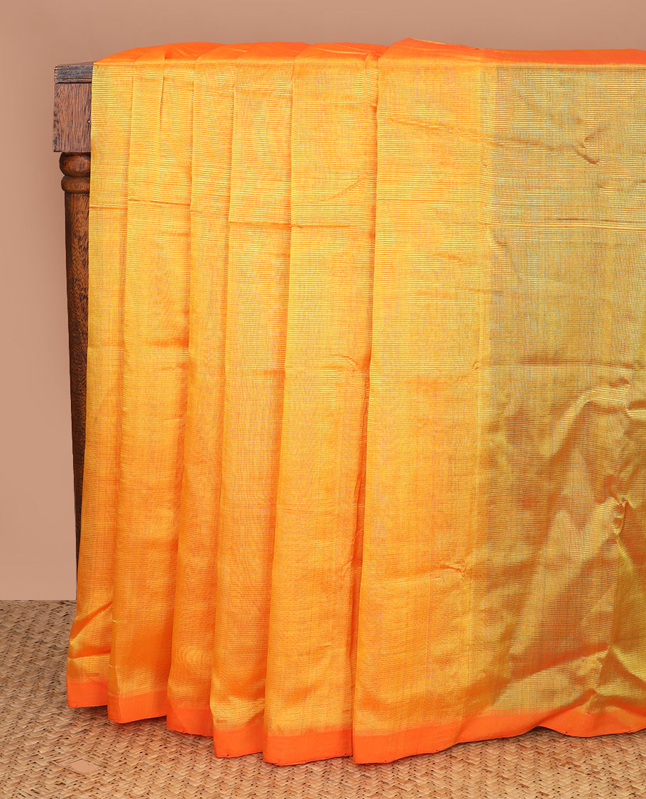 Borderless yellow plain design Mangalagiri Cotton saree, contrast abstract dyed pallu, and blouse