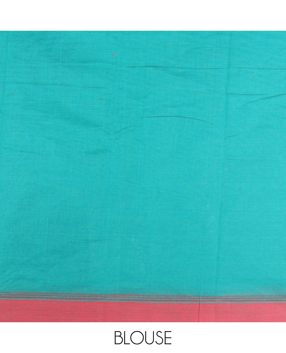 Ramar blue tree buttas kanchi cotton saree, contrast plain border, and floral potted pallu