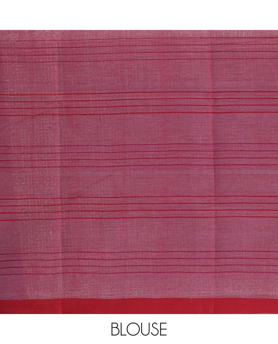 Blue checked Mangalagiri cotton saree, contrast border and striped pallu