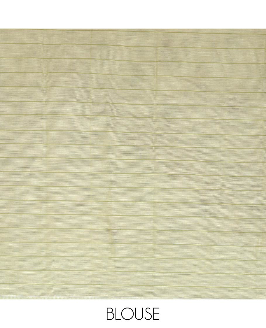 White striped and floral printed chirala cotton saree, traditional design steeped border, and pallu of stripes and floral print