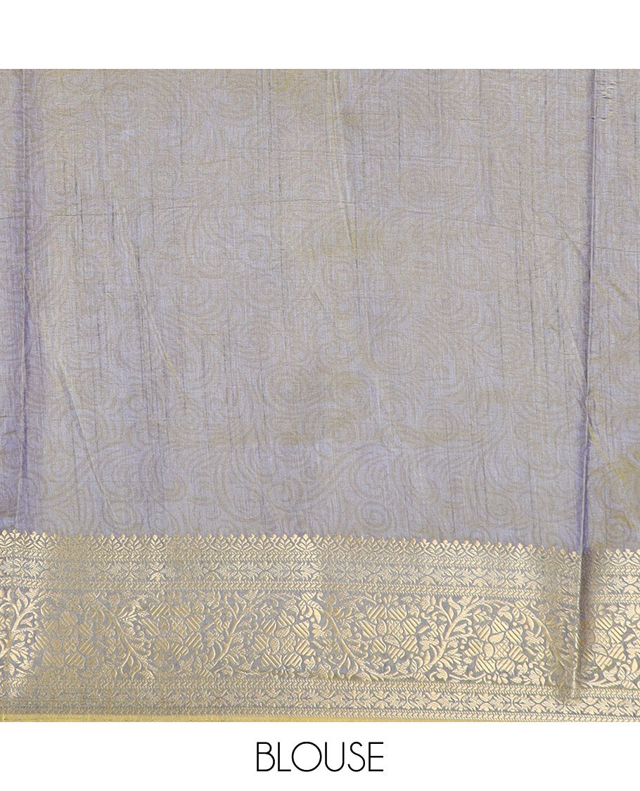 Dark peach intricately designed semi-banaras patola silk saree, contrast floral creeper zari design border, and pallu of chevron and floral designs